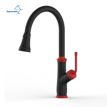 Aquacubic Matte Black and Red Pull Down Kitchen Faucet   with Magnetic Docking Sprayer Wras CE Certified EN1111 Standard